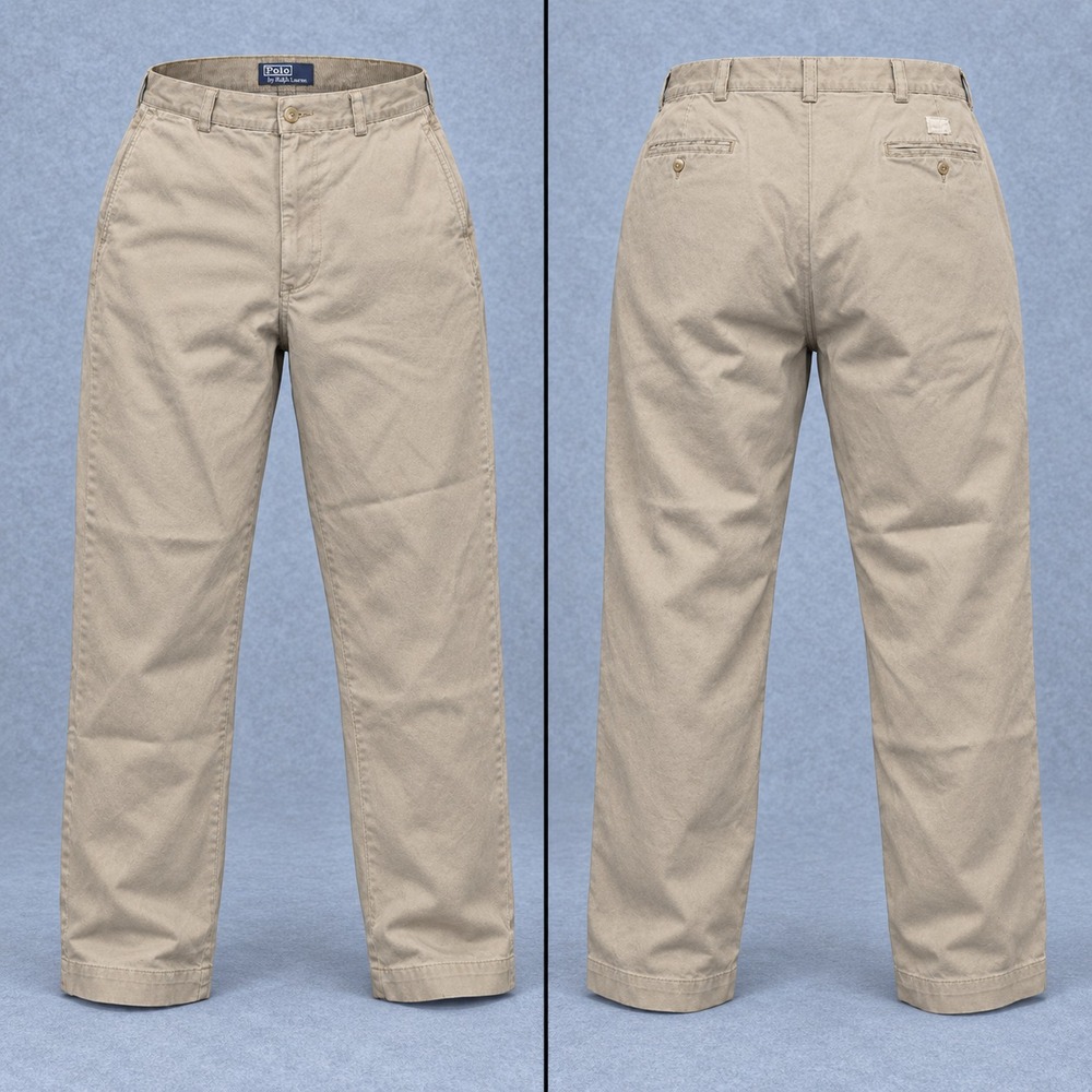 Vintage Polo Ralph Lauren Pants Mens 34x30 Khaki Tan Flat Front Casual Polo USA
